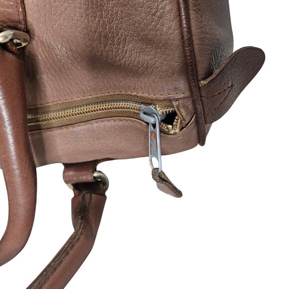 INC Brown Genuine Leather Satchel Double Top Handle Handbag Gently Used - Picture 5 of 11